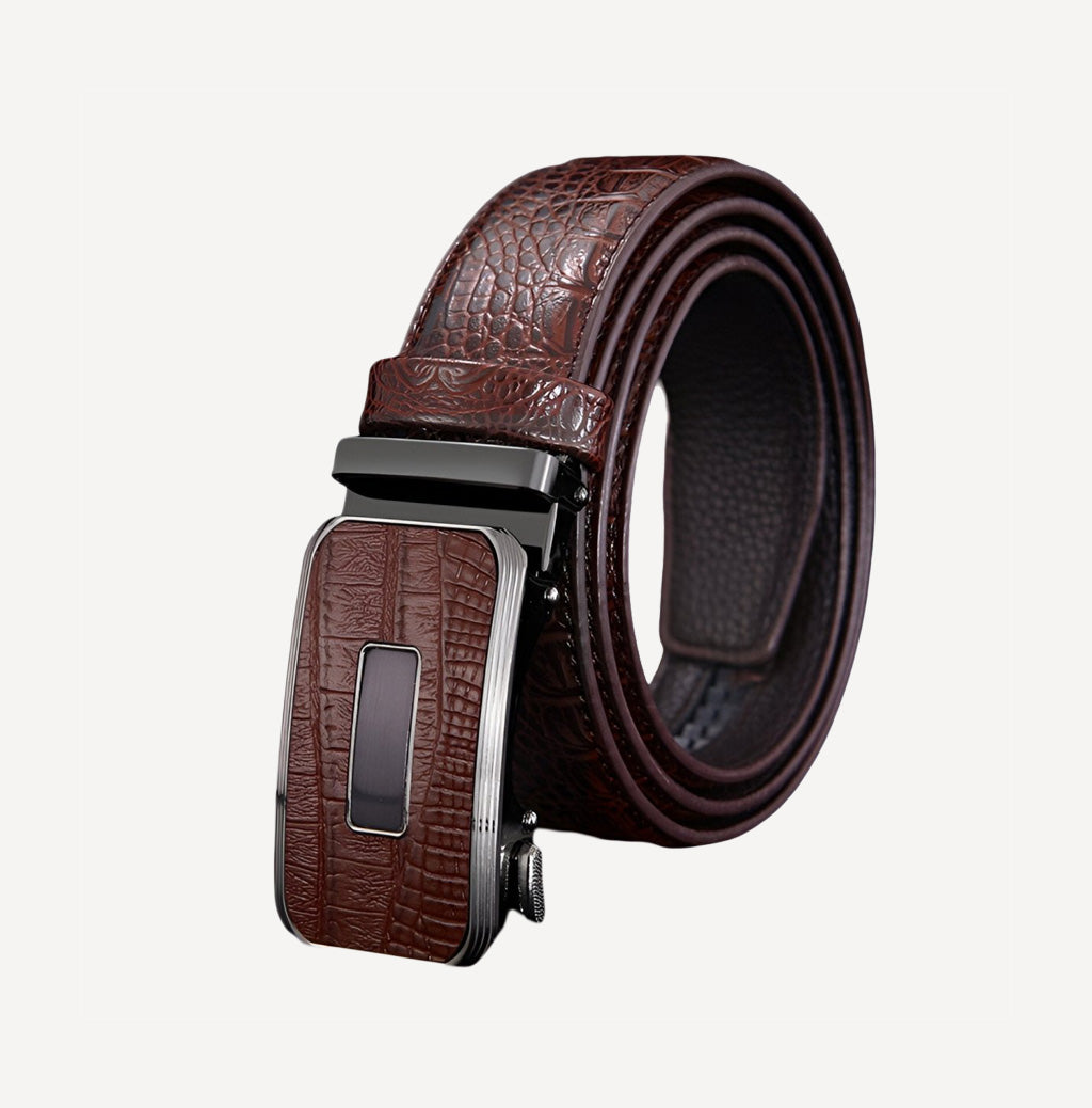 Cinto de couro com efeito de crocodilo, fivela de crocodilo, para homem, modelo Erwan