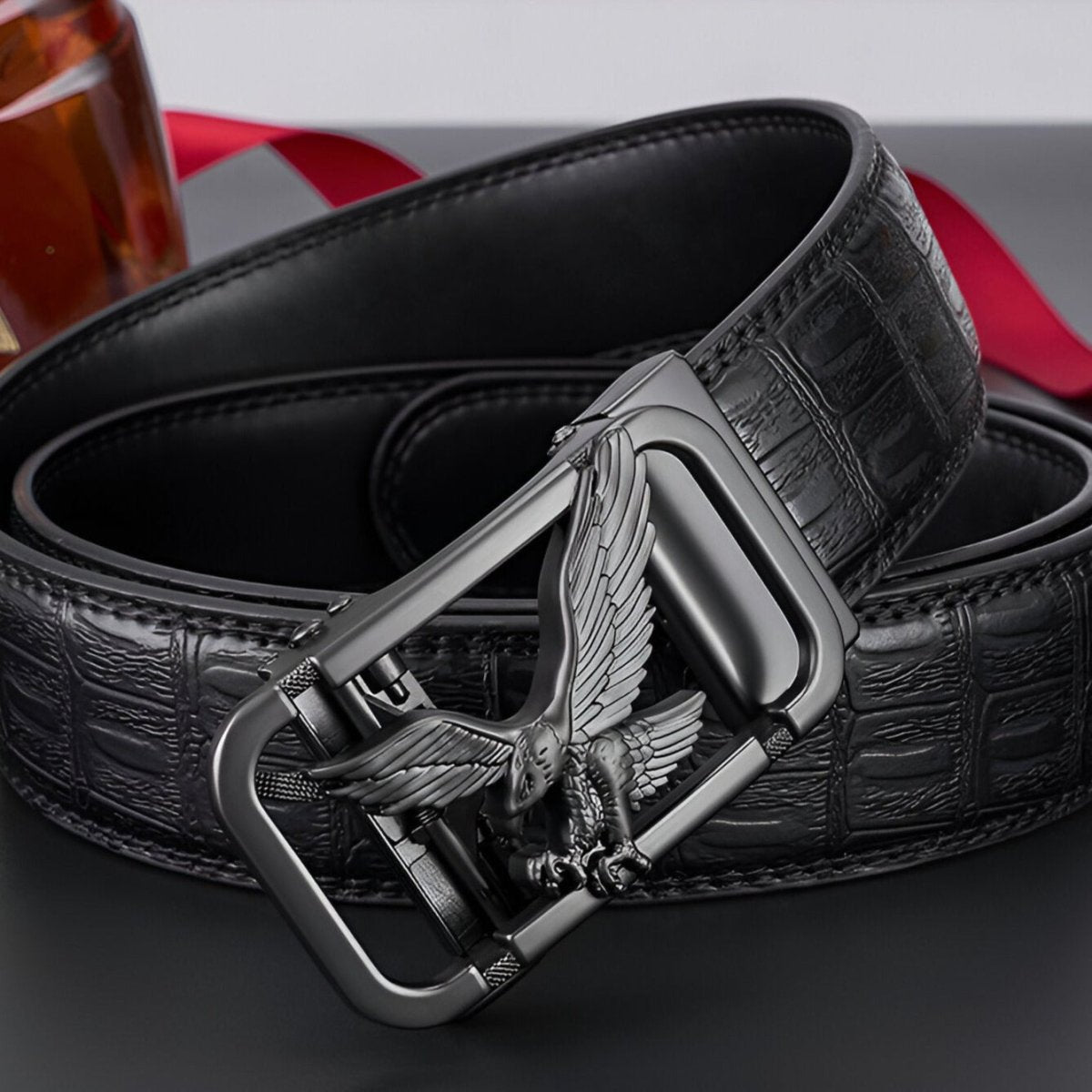 Eryx — Ceinture homme cuir crocodile à boucle aigle sculpté