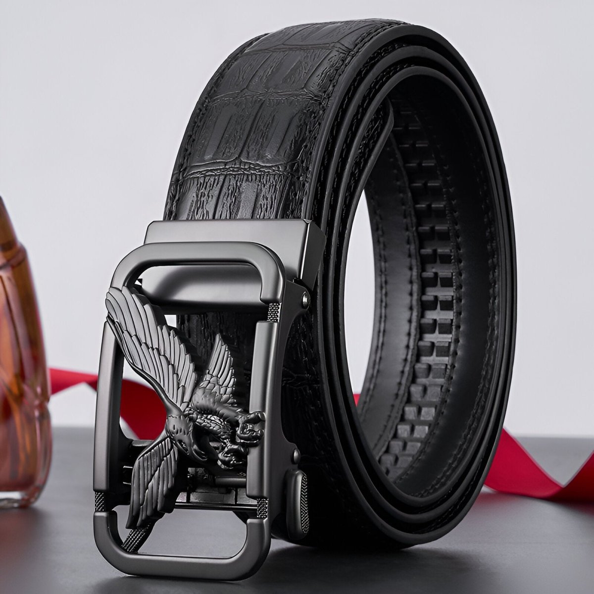Eryx — Ceinture homme cuir crocodile à boucle aigle sculpté