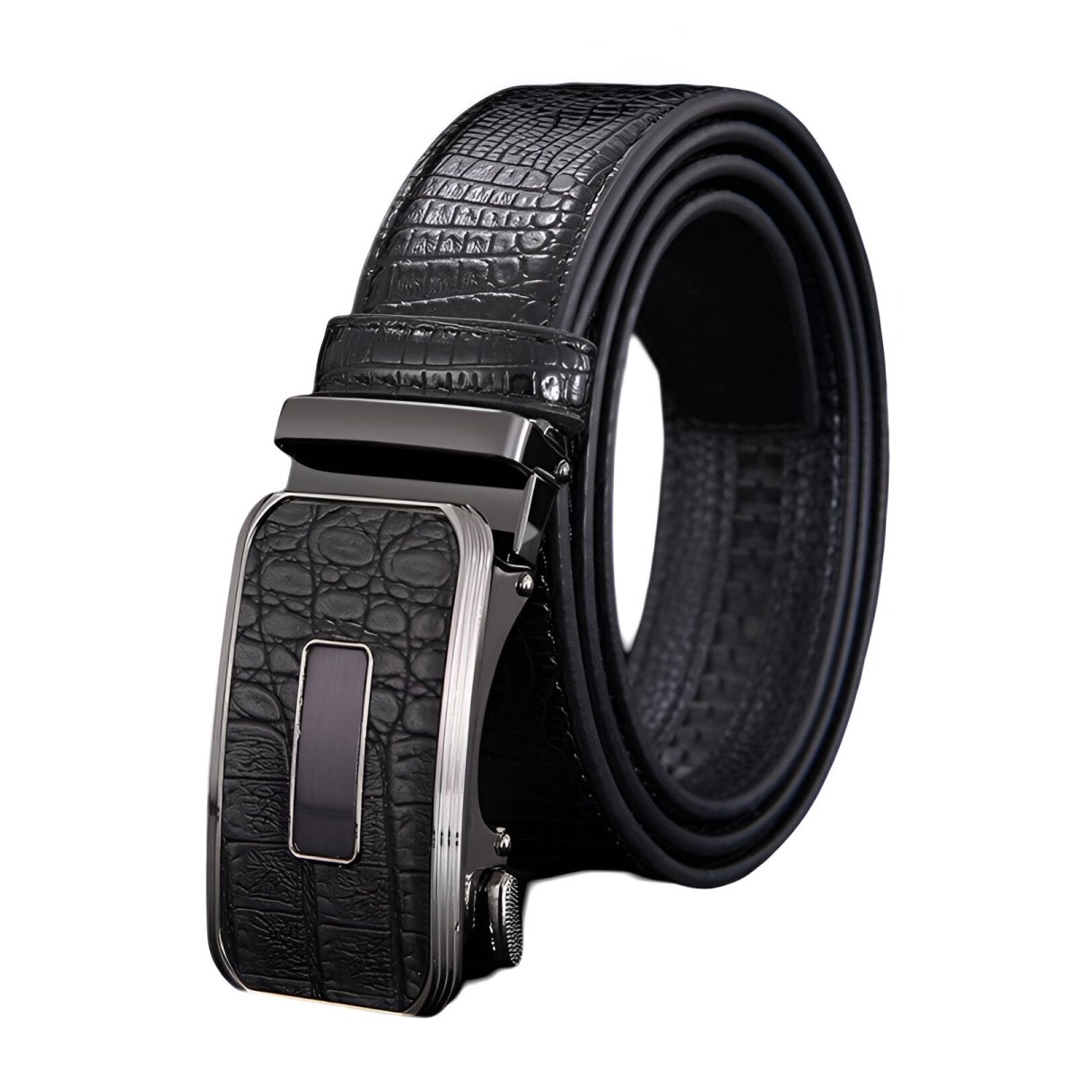 Cinto de couro com efeito de crocodilo, fivela de crocodilo, para homem, modelo Erwan