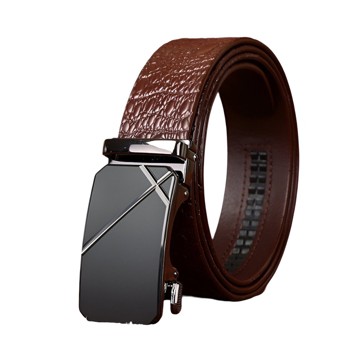 Cinto de couro com efeito crocodilo, elegante fivela, voor heren, modelo Léo