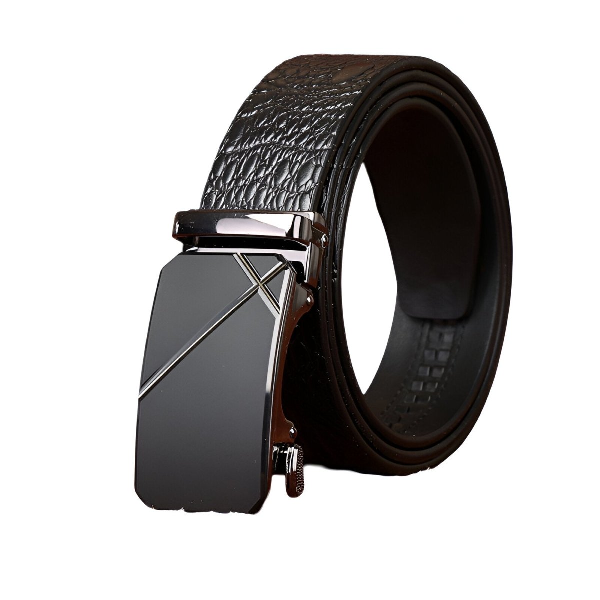 Cinto de couro com efeito crocodilo, elegante fivela, voor heren, modelo Léo